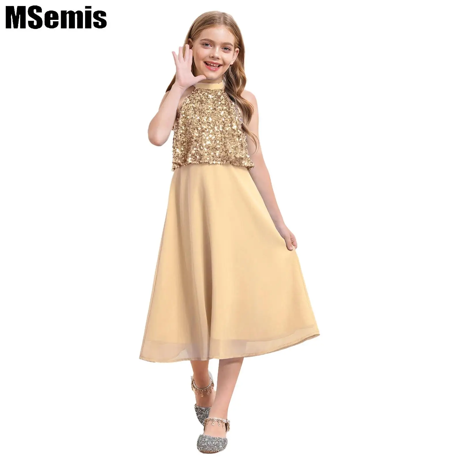 Kids Girls Chiffon Flower Girl Dresses Glittery Sequins Embellished Hook Design High Waist Calf Dress for Wedding Pageant
Kids Girls Chiffon Flower Girl Dresses Glittery Sequins Embellished Hook Design High Waist Calf Dress for Wedding Pageant