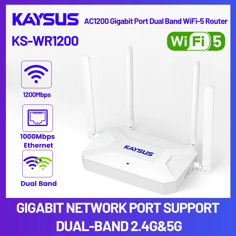 KAYSUS AC1200 WiFi 5 Router Dual Band 2.4G and 5G Gigabit Ethernet Port Wireless Router Supports Russian and English
KAYSUS AC1200 WiFi 5 Router Dual Band 2.4G and 5G Gigabit Ethernet Port Wireless Router Supports Russian and English