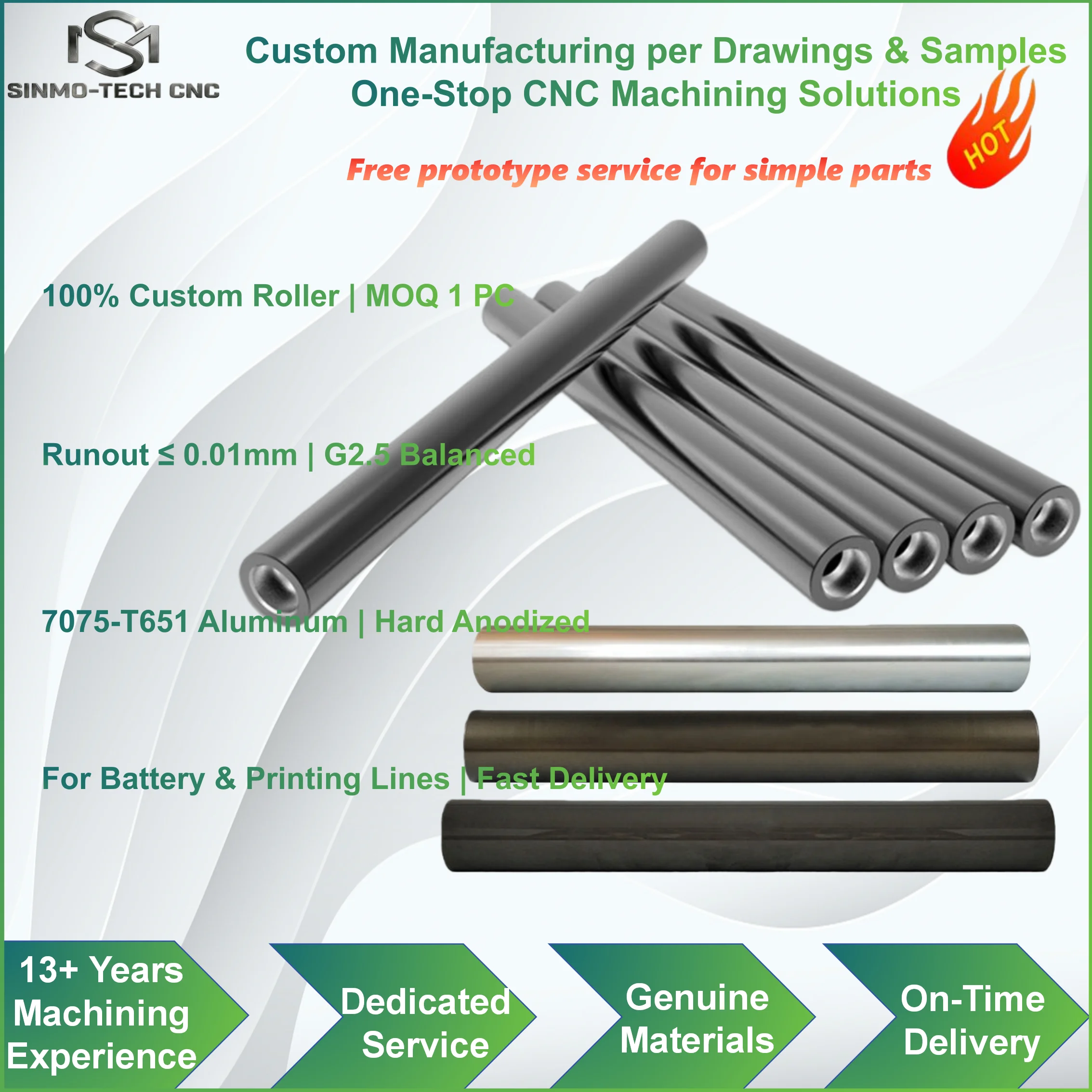 Custom Aluminum Roller | CNC Machining | Hard Anodize/Teflon Coating | 1PC Sample Available
Custom Aluminum Roller | CNC Machining | Hard Anodize/Teflon Coating | 1PC Sample Available