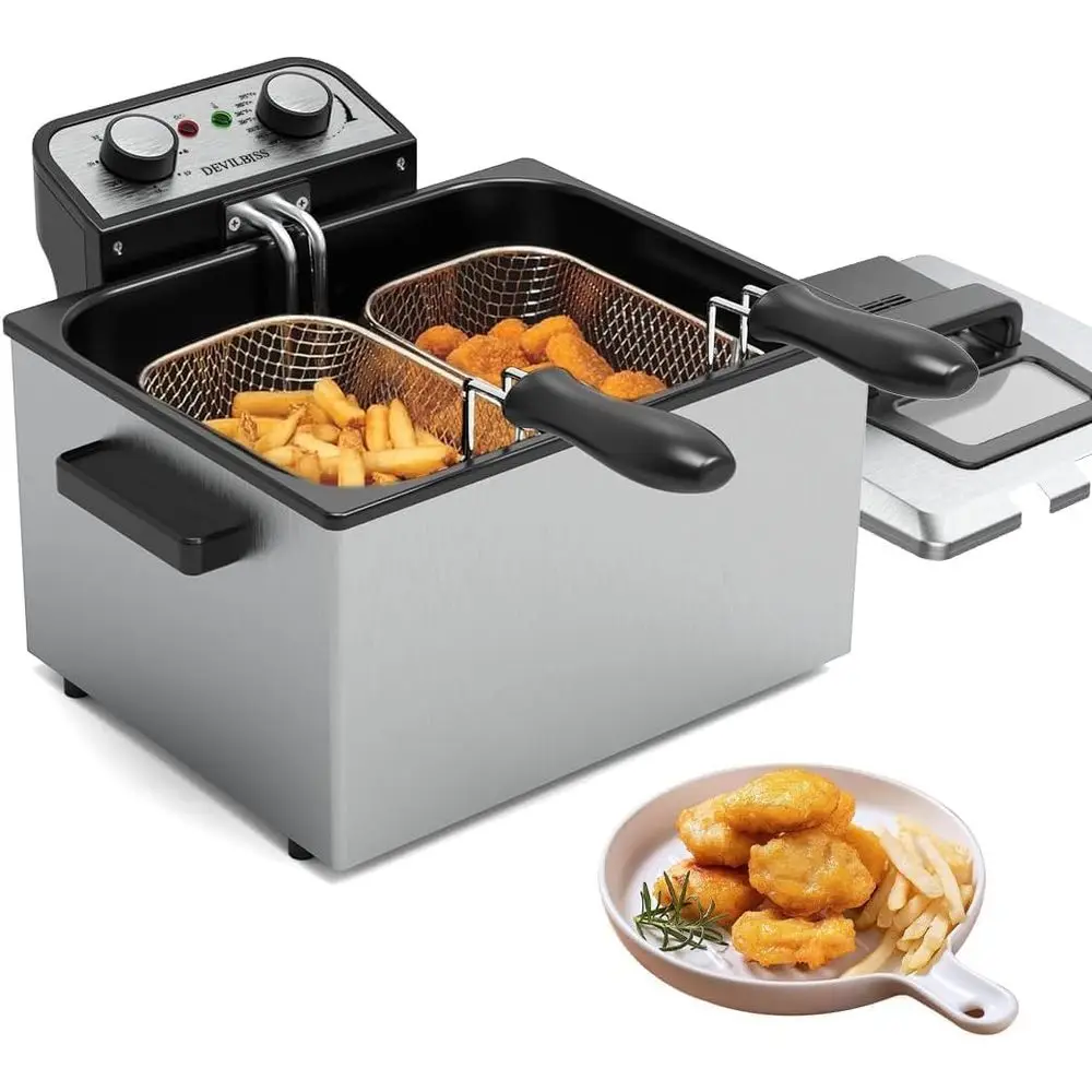 1800W Stainless Steel Deep Fryer, 5L Oil Tank, Removable Basket, Adjustable Temp for Home Use
1800W Stainless Steel Deep Fryer, 5L Oil Tank, Removable Basket, Adjustable Temp for Home Use