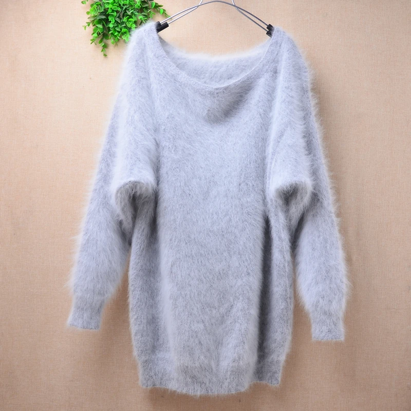 Ladies Women Autumn Winter Clothing Grey Hairy Mink Cashmere Knitted Slash Neck Long Sleeves Loose Pullover Sweater Jumper Pull
Ladies Women Autumn Winter Clothing Grey Hairy Mink Cashmere Knitted Slash Neck Long Sleeves Loose Pullover Sweater Jumper Pull