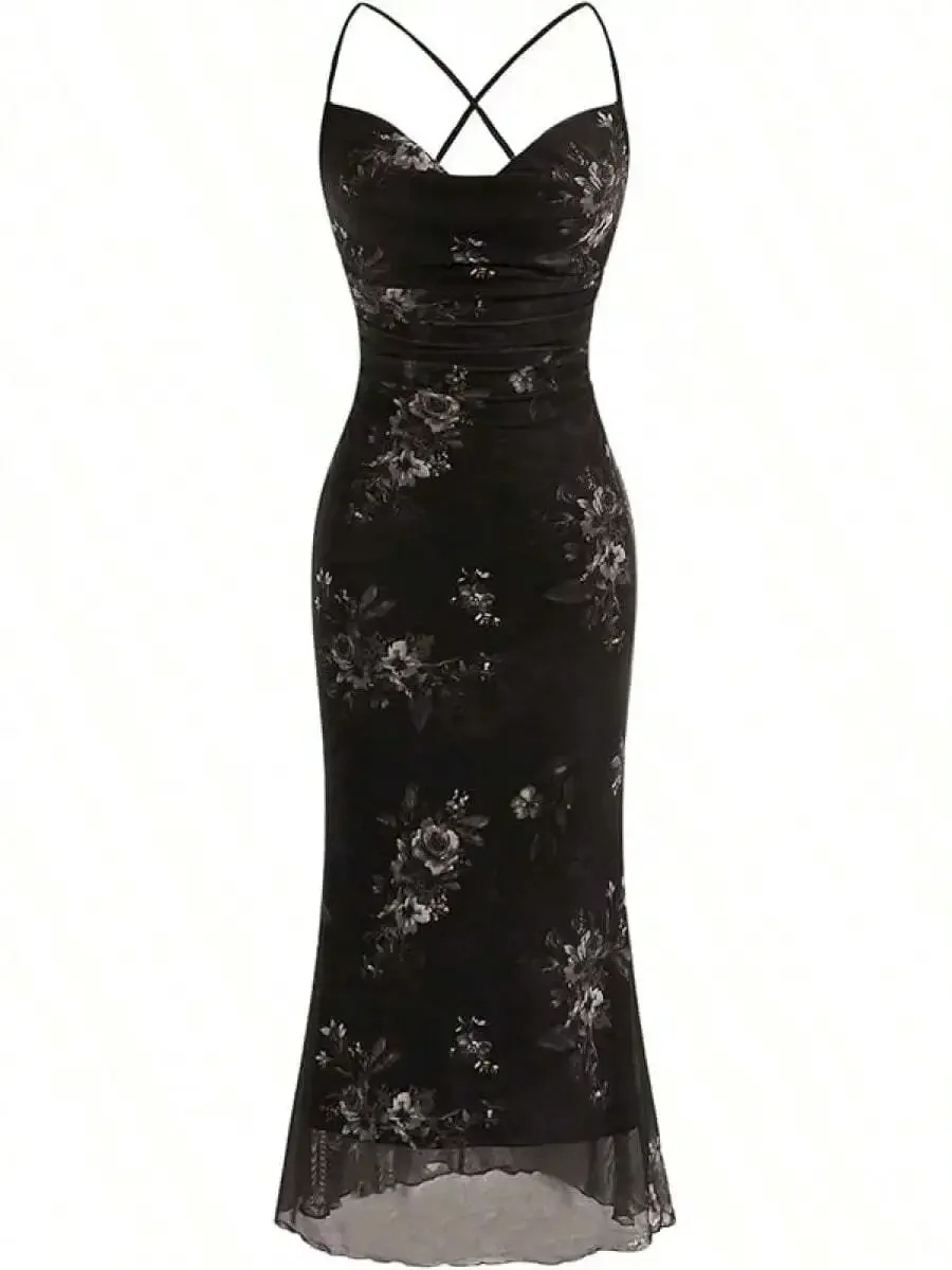 Womens Floral Mesh Bodycon Cami Dress Cowl Neck Sleeveless Long Maxi Dress For Cocktail Party Wedding Guest
Womens Floral Mesh Bodycon Cami Dress Cowl Neck Sleeveless Long Maxi Dress For Cocktail Party Wedding Guest