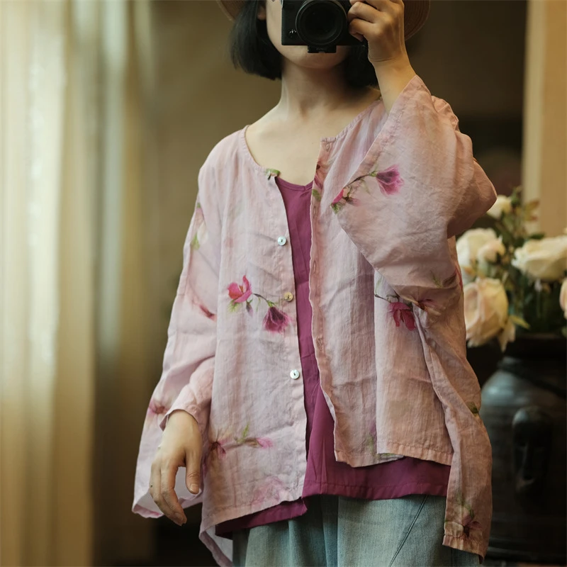 100% Linen Women Batwing Sleeve Casual Shirt New 2025 Spring Vintage Style O-neck Floral Print Loose Female Tops Shirts M1060
100% Linen Women Batwing Sleeve Casual Shirt New 2025 Spring Vintage Style O-neck Floral Print Loose Female Tops Shirts M1060