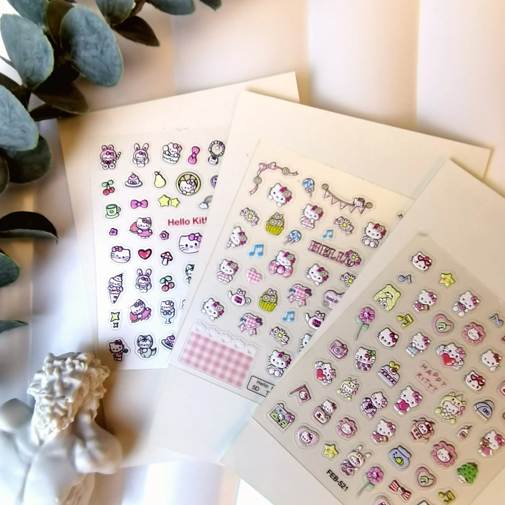 1 sheet HelloKitty Sanrio Cartoon New 5D Relief Nail Art Stickers Nail Decals for Manicure fashion Design DIY Happy Accessories
1 sheet HelloKitty Sanrio Cartoon New 5D Relief Nail Art Stickers Nail Decals for Manicure fashion Design DIY Happy Accessories