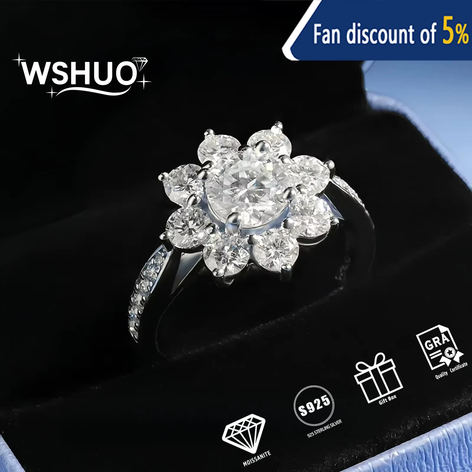 100% Real Moissanite Ring S925 Sliver Snowflake Shaped D VVS1 Pass Diamond Test Pen Adjustable Size GRA Wedding Rings for Women
100% Real Moissanite Ring S925 Sliver Snowflake Shaped D VVS1 Pass Diamond Test Pen Adjustable Size GRA Wedding Rings for Women