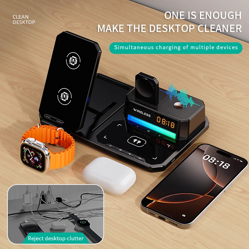 Fast Wireless Foldable Charging Station with Bluetooth Audio Ambient Light Clock for iphone Xiaomi Huawei headphones smartwatch
Fast Wireless Foldable Charging Station with Bluetooth Audio Ambient Light Clock for iphone Xiaomi Huawei headphones smartwatch