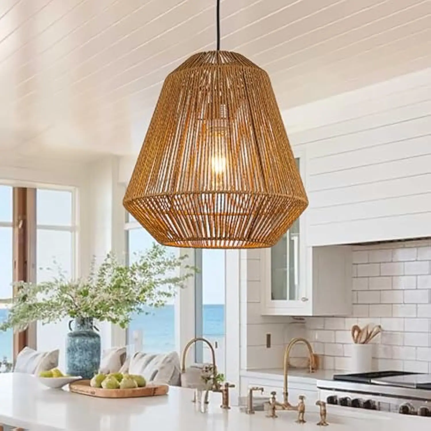 W14 in 1-Light Boho Basket Chandelier Handcrafted Farmhouse Natural Rattan Bamboo Pendant Light in Antique Brass with Rope Wove
W14 in 1-Light Boho Basket Chandelier Handcrafted Farmhouse Natural Rattan Bamboo Pendant Light in Antique Brass with Rope Wove