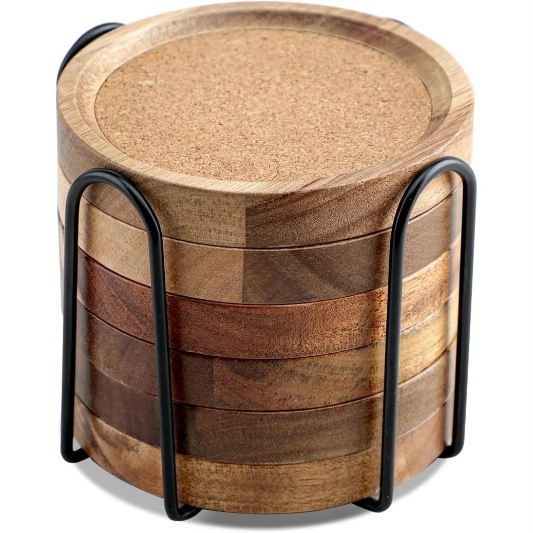Acacia Wood Coasters for Drinks with Absorbent Cork and Holder, Set of 6, Non-Slip Base for Coffee Table
Acacia Wood Coasters for Drinks with Absorbent Cork and Holder, Set of 6, Non-Slip Base for Coffee Table