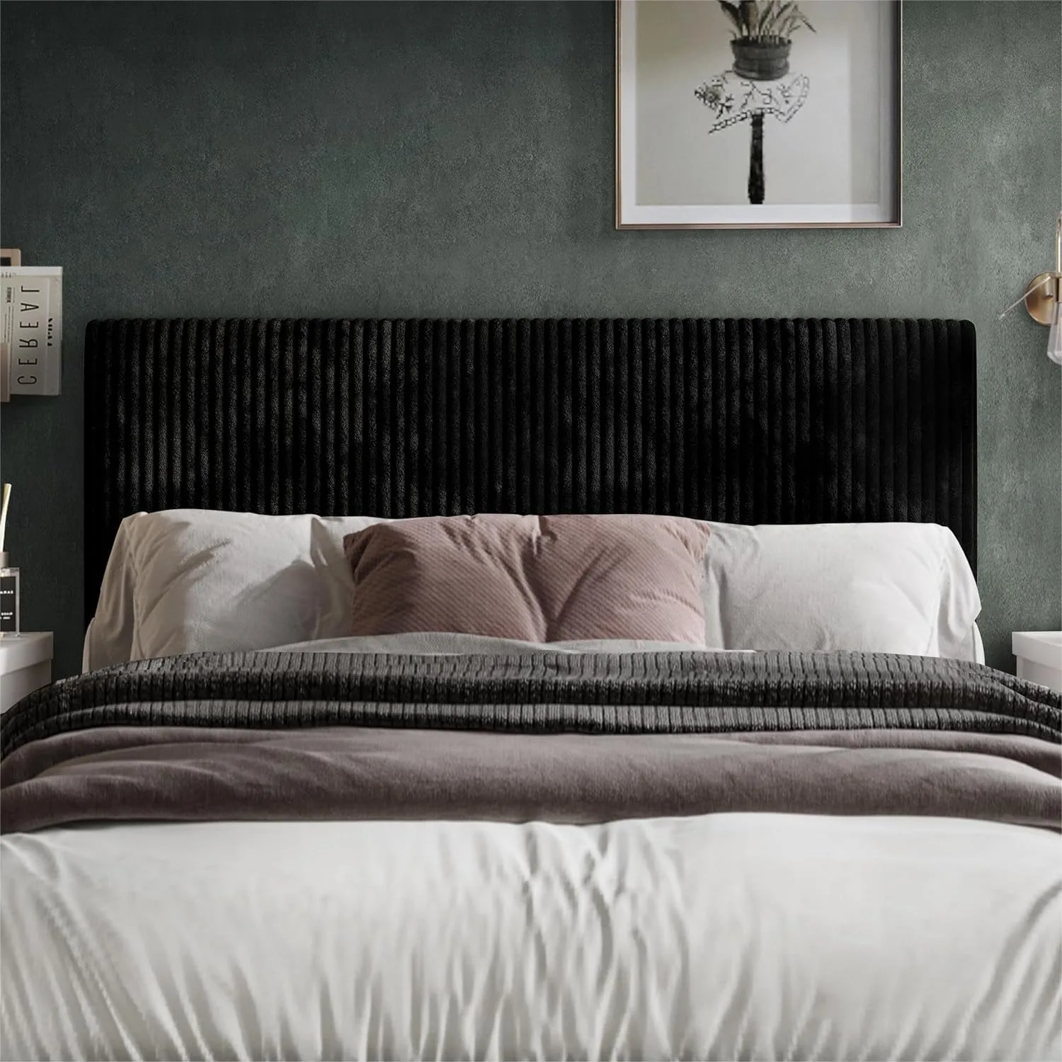 Queen Corduroy Velvet Upholstered Adjustable Headboard, Black, Vertical Channel Stitching
Queen Corduroy Velvet Upholstered Adjustable Headboard, Black, Vertical Channel Stitching