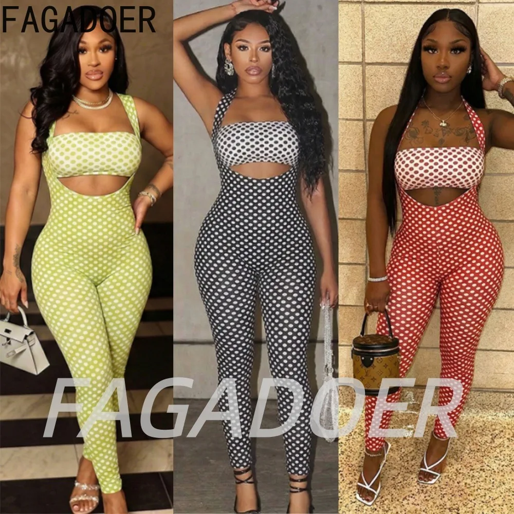 FAGADOER Retro Polka Dot Bodycon Jumpsuits 2 Pcs Sets Sexy Print Tube Top + Deep U Romper Suits Chic Fashion Playsuits Outfits
FAGADOER Retro Polka Dot Bodycon Jumpsuits 2 Pcs Sets Sexy Print Tube Top + Deep U Romper Suits Chic Fashion Playsuits Outfits