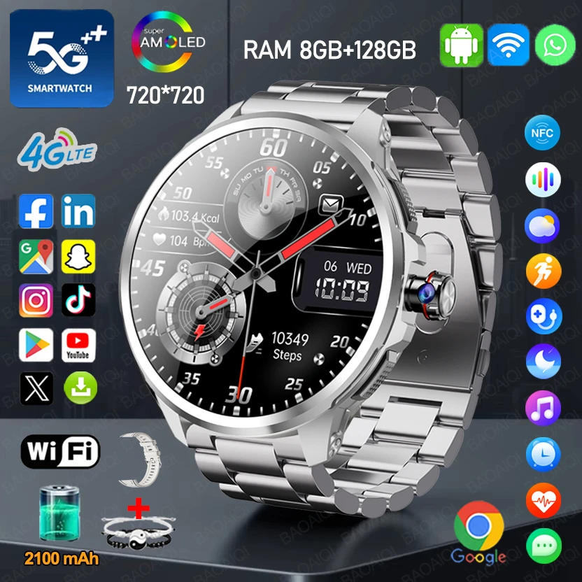 5G/4G Smart Watch 1.95 inch 720*720 AMOLED HD 900W Camera Clock 8GB+128GB RAM 2100mAh GPS WIFI Google APP Smartwatch Android 9.0
5G/4G Smart Watch 1.95 inch 720*720 AMOLED HD 900W Camera Clock 8GB+128GB RAM 2100mAh GPS WIFI Google APP Smartwatch Android 9.0