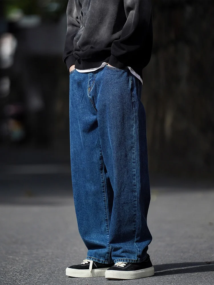 American Vibe High Street Vintage Washed Deep Blue Wide Leg Men's Jeans Casual Loose Straight Leg Draping Long Trousers
American Vibe High Street Vintage Washed Deep Blue Wide Leg Men's Jeans Casual Loose Straight Leg Draping Long Trousers