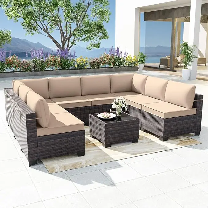 9-Pieces Outdoor Furniture for Backyard Rattan Patio Conversation Set with Thickened Cushions and Glass Coffee Table
9-Pieces Outdoor Furniture for Backyard Rattan Patio Conversation Set with Thickened Cushions and Glass Coffee Table