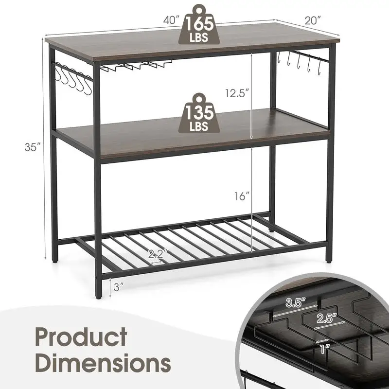 Kitchen Island with 3 Shelves Wine Glass Holders and 10 Hooks-Gray
Kitchen Island with 3 Shelves Wine Glass Holders and 10 Hooks-Gray