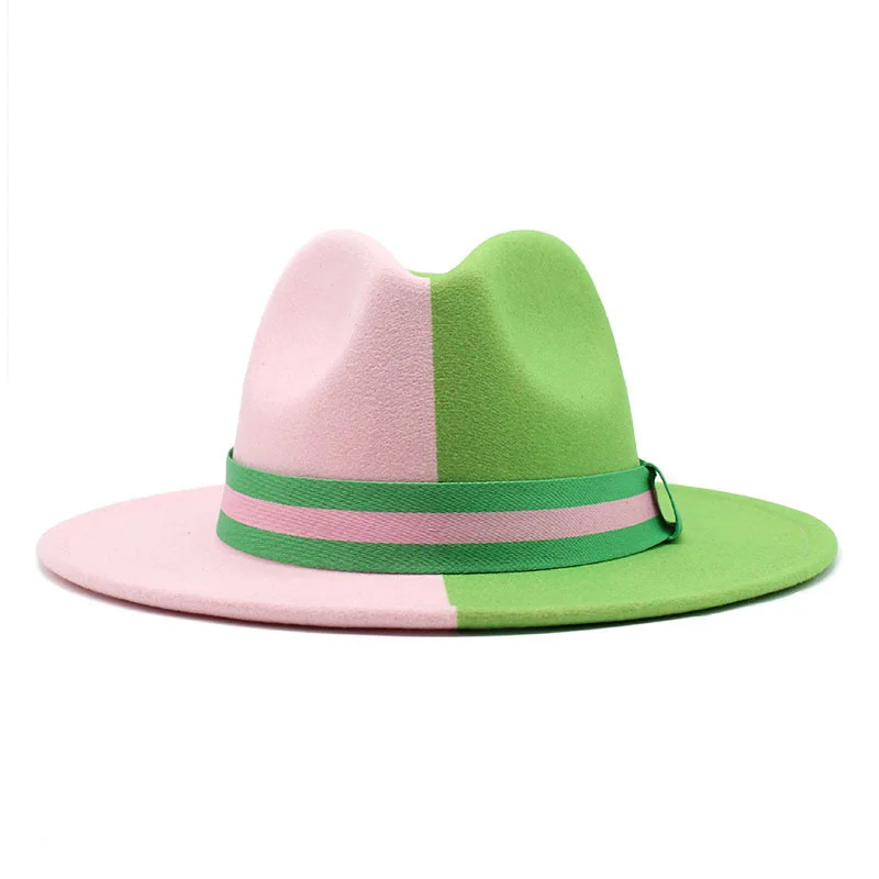 Patchwork Fedora Hat Colorful Two Tone Unisex Men Womens Panama Hat Green Pink British style Trilby Party Formal Panama Cap
Patchwork Fedora Hat Colorful Two Tone Unisex Men Womens Panama Hat Green Pink British style Trilby Party Formal Panama Cap