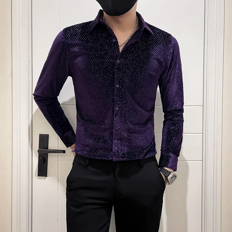 High-end Shiny Silver Wire Men Velvet Shirts Autumn Winter Luxury Korean Slim Men's Shirt Nightclub Prom Wear Elegant Tops Man
High-end Shiny Silver Wire Men Velvet Shirts Autumn Winter Luxury Korean Slim Men's Shirt Nightclub Prom Wear Elegant Tops Man