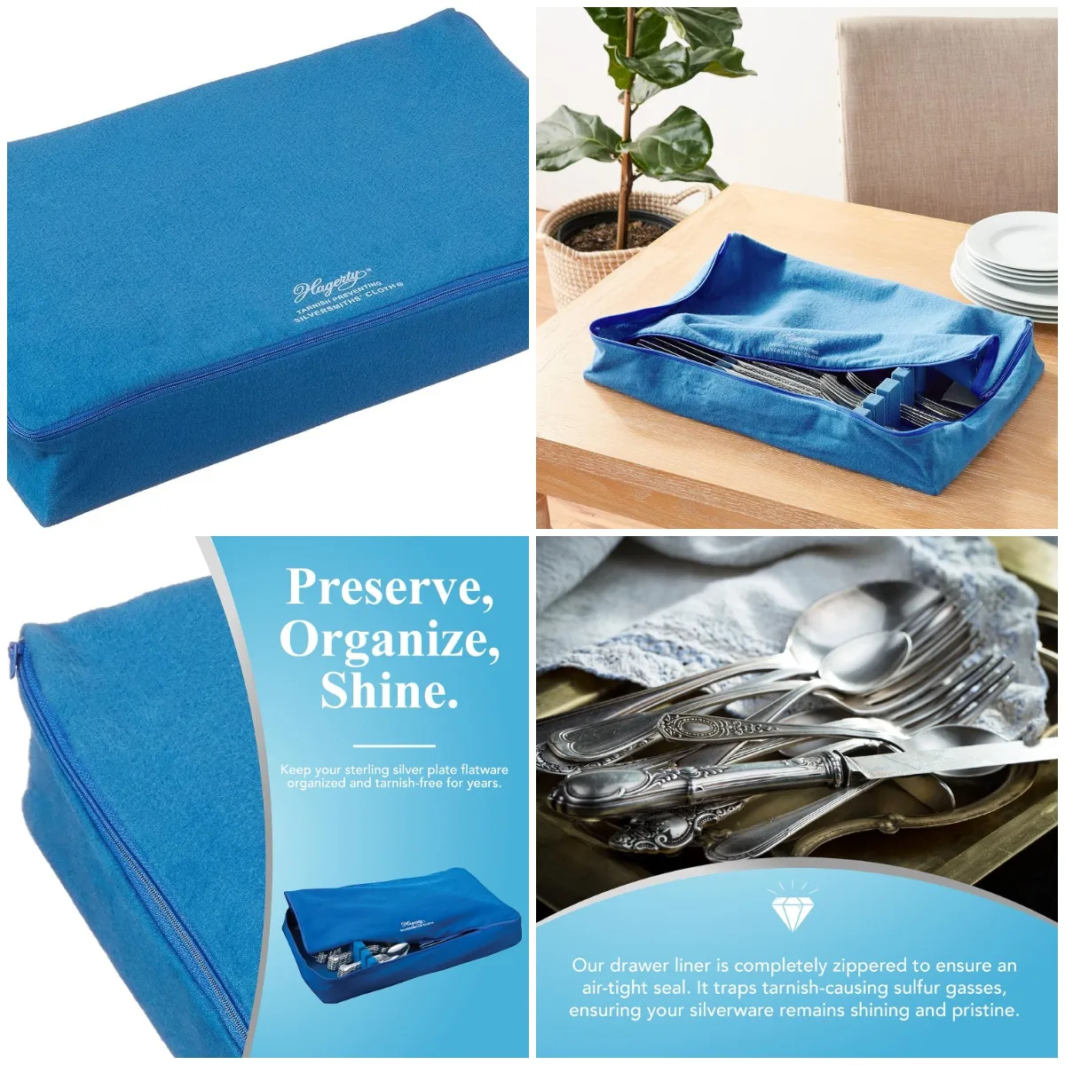 Zippered Flatware Drawer Liner – Tarnish-Proof Silverware Organizer, 19' x 12' x 2.5', Blue
Zippered Flatware Drawer Liner – Tarnish-Proof Silverware Organizer, 19' x 12' x 2.5', Blue