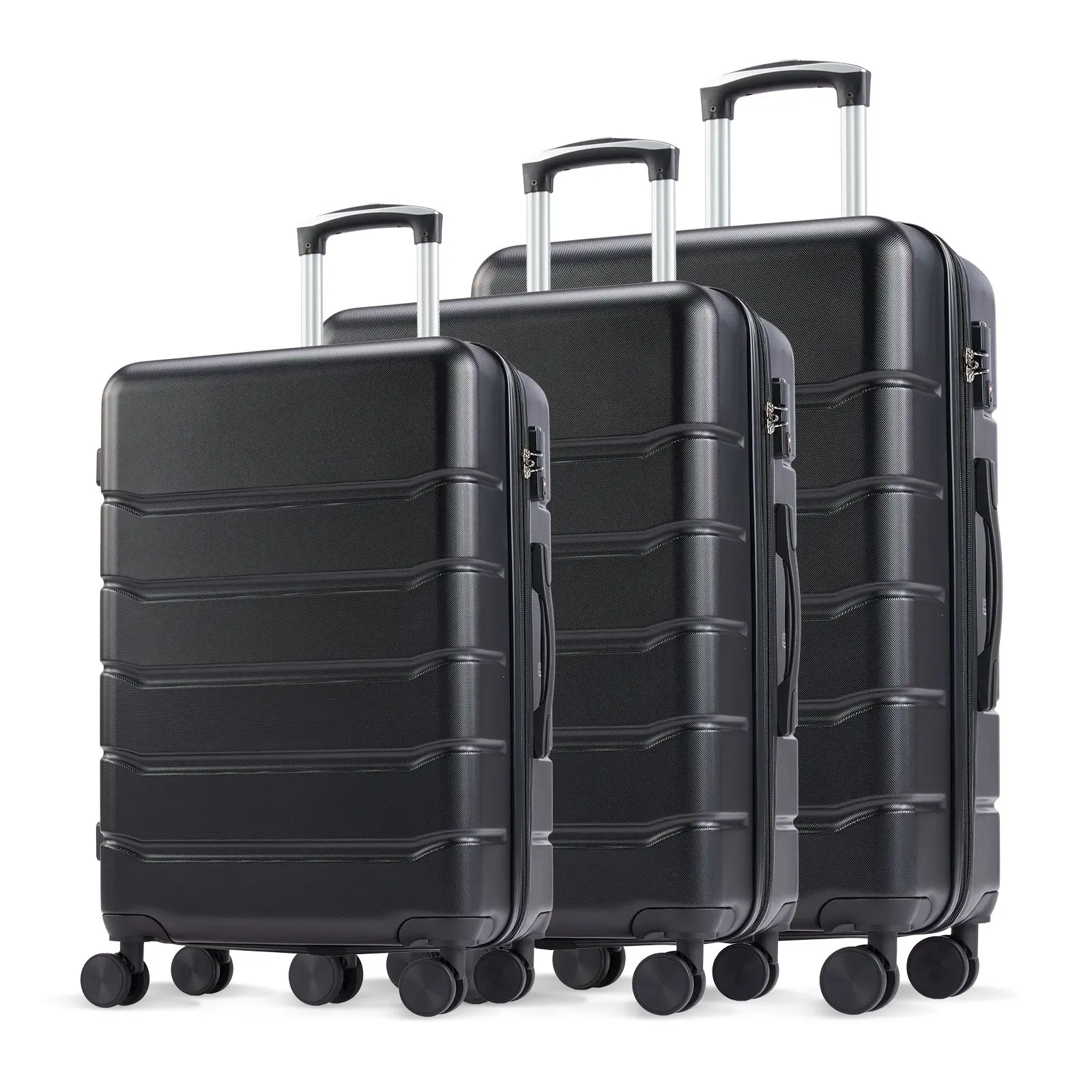 Hard sided expand suitcase with rotating wheels, TSA lock, retractable handle, black, 20"-28" 3-Pack
Hard sided expand suitcase with rotating wheels, TSA lock, retractable handle, black, 20"-28" 3-Pack