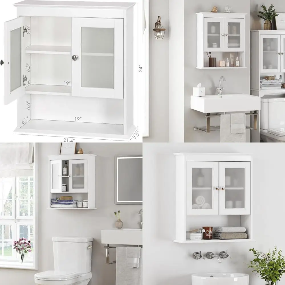 Настенный шкафчик для медикаментов над унитазом со стеклянными дверцами и регулируемыми полками, белый
Настенный шкафчик для медикаментов над унитазом со стеклянными дверцами и регулируемыми полками, белый