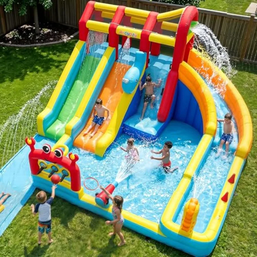 Backyard water slide park for kids: PVC, blue, 25.6ft triple ocean splash with detachable 16.3ft sprinkler slide, bodyboards, d
Backyard water slide park for kids: PVC, blue, 25.6ft triple ocean splash with detachable 16.3ft sprinkler slide, bodyboards, d