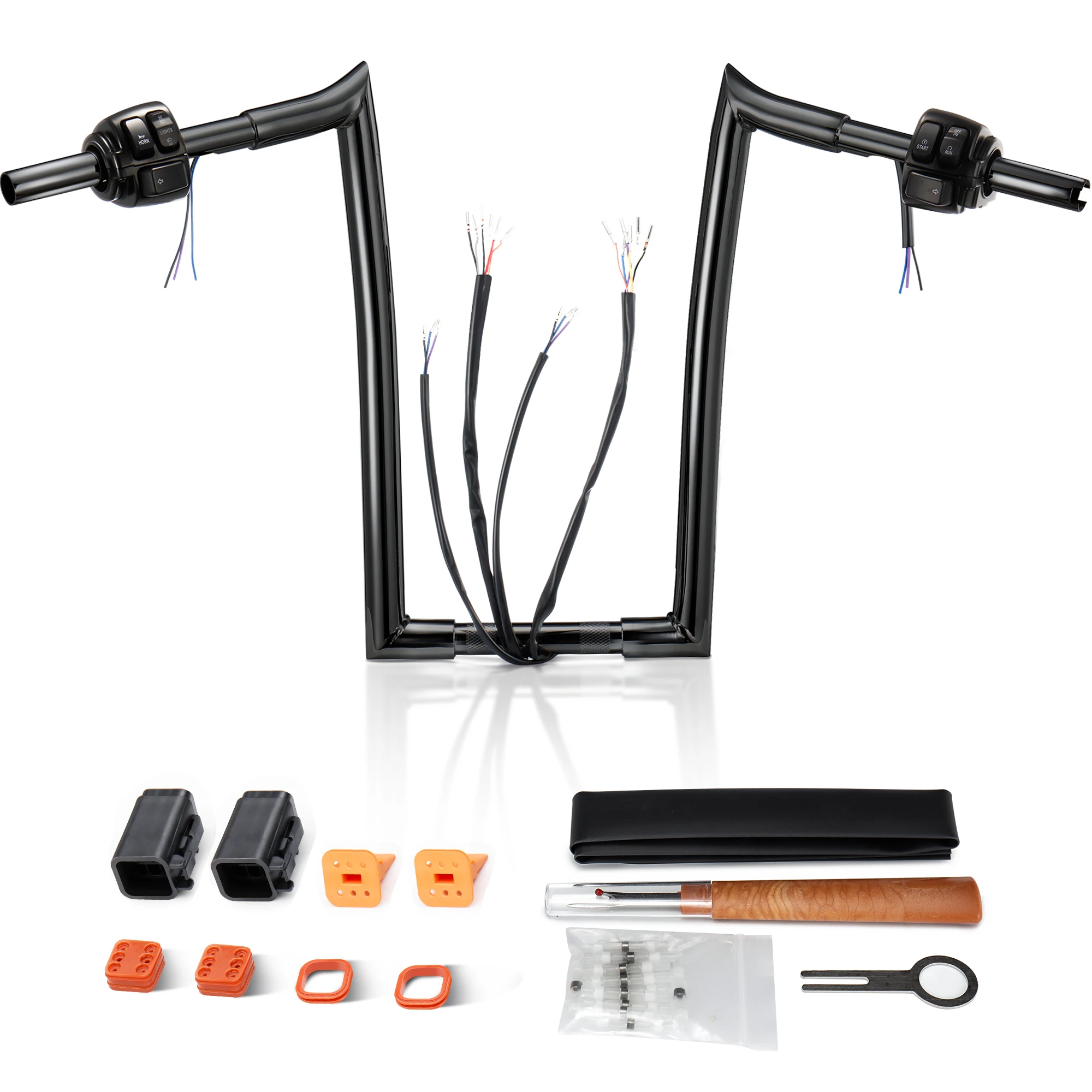 16" Rise 1.25" Fat Prewired Handlebar with Switch Control Kit for Harley 1996-2006 Sportster Dyna Softail Road King
16" Rise 1.25" Fat Prewired Handlebar with Switch Control Kit for Harley 1996-2006 Sportster Dyna Softail Road King
