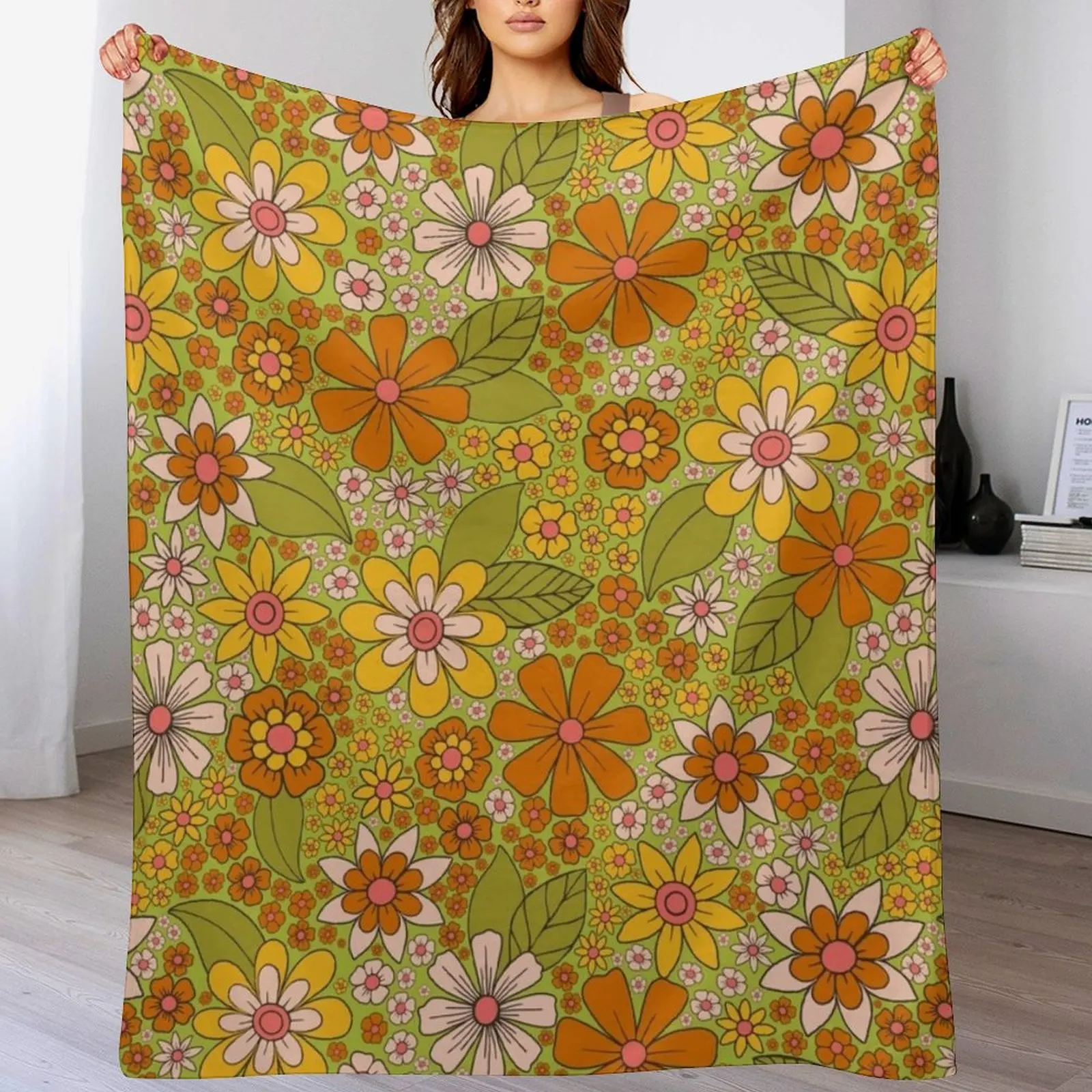 1960s, 1970s Retro Floral in Green, Pink & Orange - Flower Power Throw Blanket Cozy Light Blanket for Travel Camping Picnic
1960s, 1970s Retro Floral in Green, Pink & Orange - Flower Power Throw Blanket Cozy Light Blanket for Travel Camping Picnic