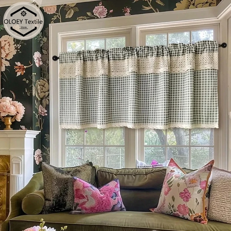 Faux Linen Curtains for Kitchen Terrace Green Lattice Printing Short Hollow Crochet Lace Bedroom Farmhouse Vintage Window Drapes
Faux Linen Curtains for Kitchen Terrace Green Lattice Printing Short Hollow Crochet Lace Bedroom Farmhouse Vintage Window Drapes