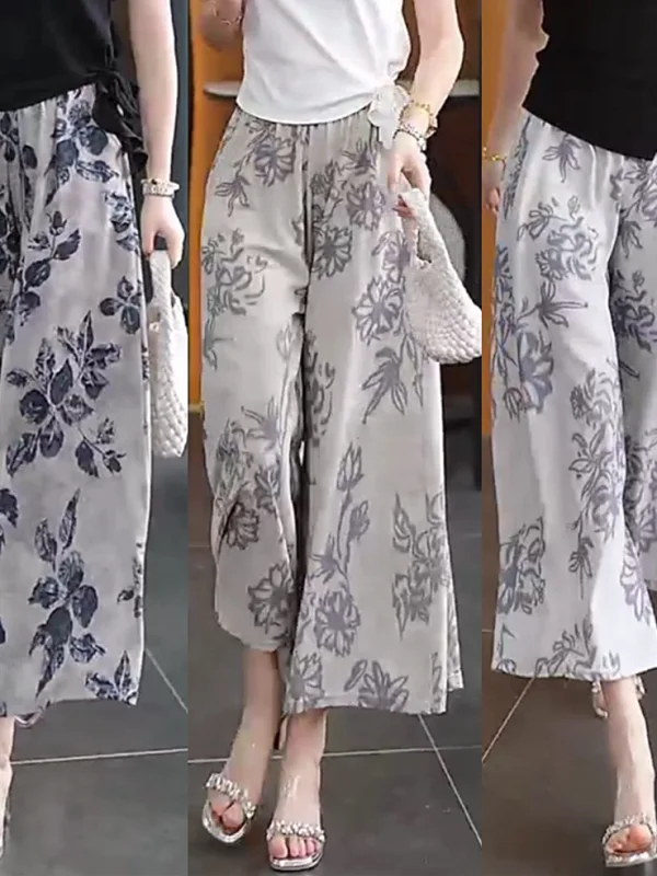 Summer Ice Silk Printed Wide Leg Casual Pants Women's Loose Fit Thin Style High Waist Straight Tube Trousers Fashionable
Summer Ice Silk Printed Wide Leg Casual Pants Women's Loose Fit Thin Style High Waist Straight Tube Trousers Fashionable