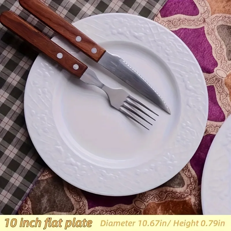 4pcs Dreamy Rose 10-Inch Embossed Bone China Plate Set: Light-colored Rose-embossed Dinner Plates, White Ceramic Salad Plates, D
4pcs Dreamy Rose 10-Inch Embossed Bone China Plate Set: Light-colored Rose-embossed Dinner Plates, White Ceramic Salad Plates, D