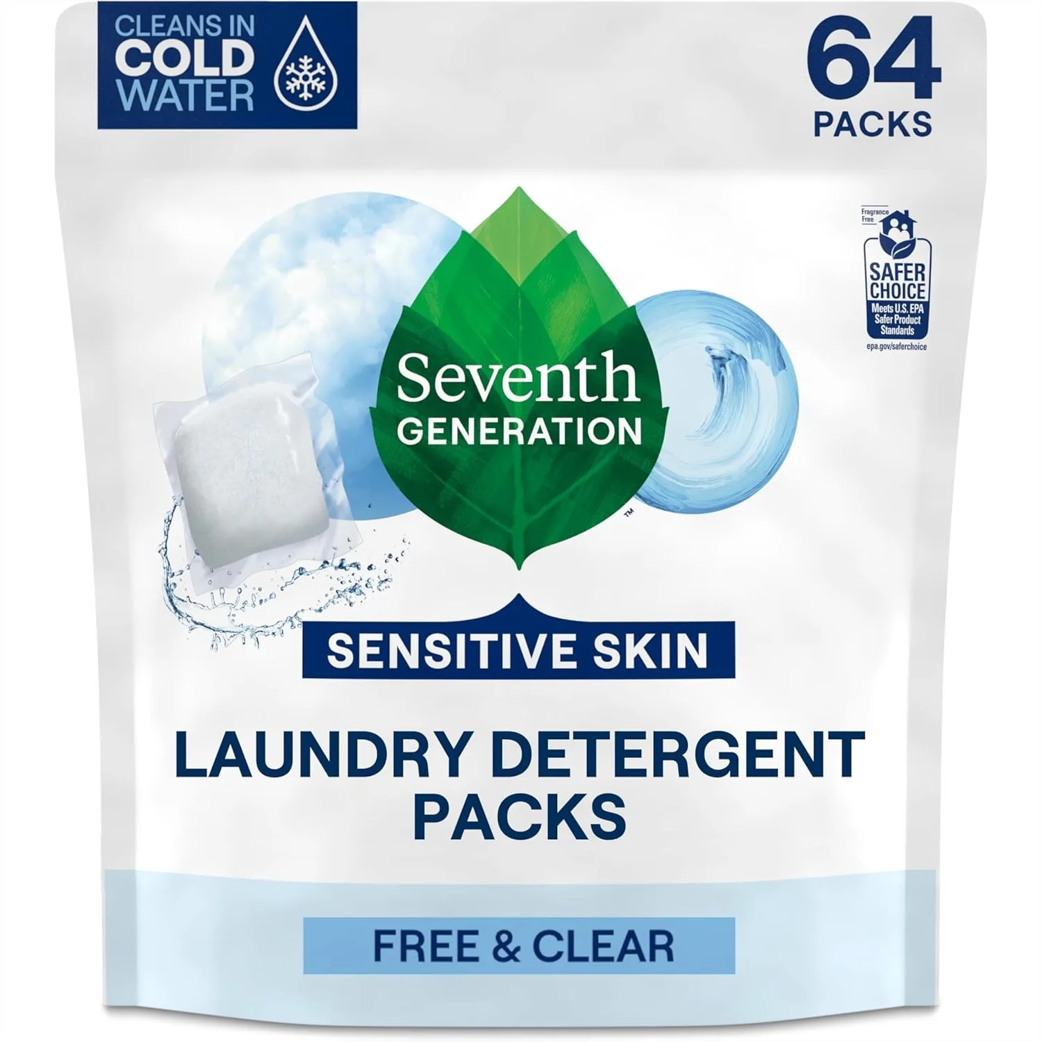 Laundry Detergent Packs, Free & Clear, 64 Count for Sensitive Skin
Laundry Detergent Packs, Free & Clear, 64 Count for Sensitive Skin