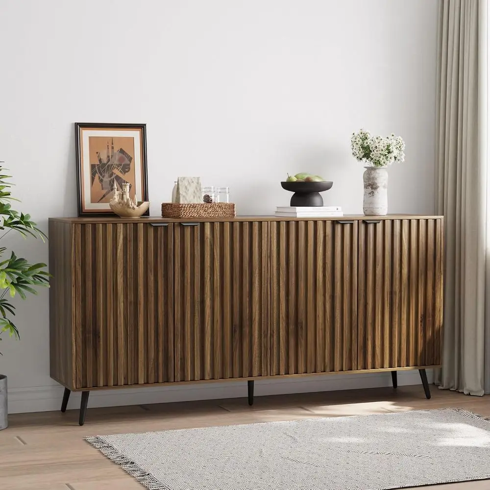 Walnut Buet Cabinet with Storage, Large Sideboard Cabinet with 4 luted Doand Metal Legs, Storage Cabinet with Adjustable Shel, A
Walnut Buet Cabinet with Storage, Large Sideboard Cabinet with 4 luted Doand Metal Legs, Storage Cabinet with Adjustable Shel, A