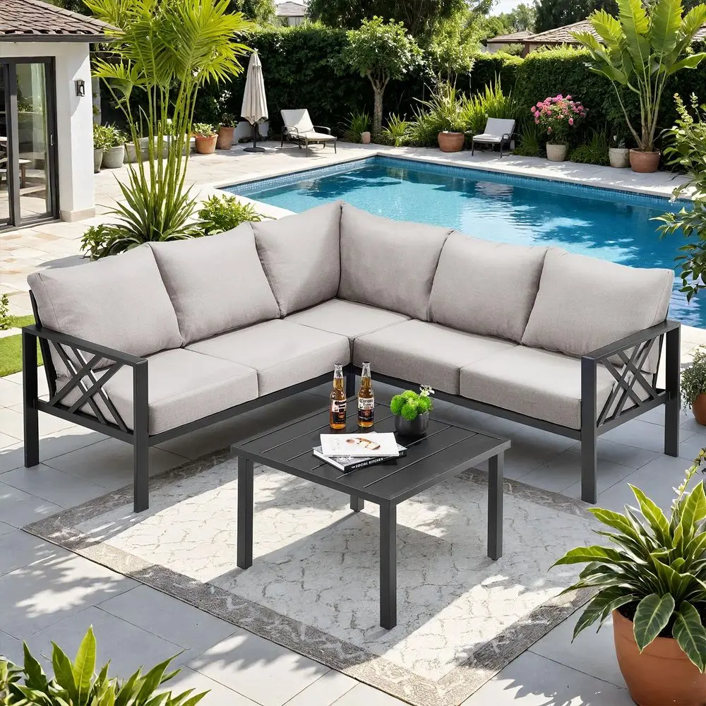 Furniture Set, 6piece Metal Sectional Furniture Sofa with Coffee Table, L Shaped Outdoor Couch with Olefin Cushion, Highback Fr
Furniture Set, 6piece Metal Sectional Furniture Sofa with Coffee Table, L Shaped Outdoor Couch with Olefin Cushion, Highback Fr