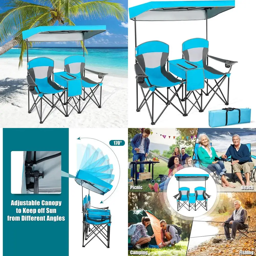 Двойное складное кресло для кемпинга и пляжа с навесом, регулируемой защитой от УФ-излучения, охладителем, подстаканником и сумкой для переноски
Двойное складное кресло для кемпинга и пляжа с навесом, регулируемой защитой от УФ-излучения, охладителем, подстаканником и сумкой для переноски