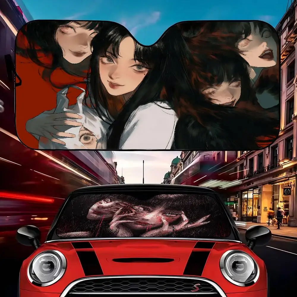 Японский ужас аниме Tomie, новинка, солнцезащитный козырек на лобовое стекло автомобиля 70x130 см, мультяшная фольга, чехол на лобовое стекло автомобиля
Японский ужас аниме Tomie, новинка, солнцезащитный козырек на лобовое стекло автомобиля 70x130 см, мультяшная фольга, чехол на лобовое стекло автомобиля