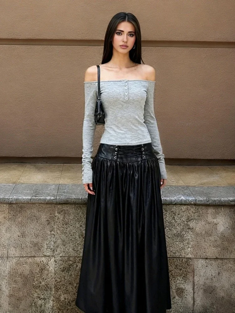 Elegant Slash Neck Long Sleeve T-shirts for Women 2026 Off Shoulder Buttons Solid Gray Tops Tees Female Slim Cropped T Shirt Y2K
Elegant Slash Neck Long Sleeve T-shirts for Women 2026 Off Shoulder Buttons Solid Gray Tops Tees Female Slim Cropped T Shirt Y2K