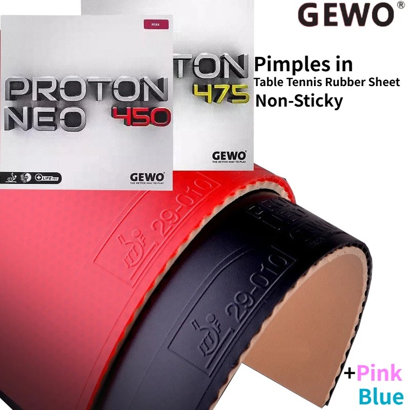 GEWO PROTON NEO 450/475 Table Tennis Rubber Pimples in with High-elasticity Sponge Non-Sticky Ping Pong Rubber Multi-colored
GEWO PROTON NEO 450/475 Table Tennis Rubber Pimples in with High-elasticity Sponge Non-Sticky Ping Pong Rubber Multi-colored