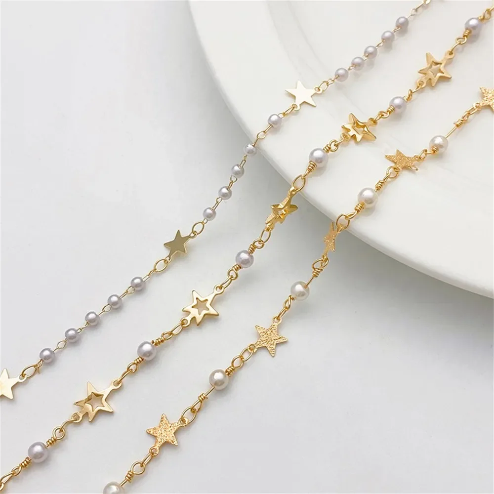 14K Gold Peach Heart Five Pointed Star Separated Pearl Chain Loose Chain Handmade DIY Bracelet Necklace Jewelry Material L033
14K Gold Peach Heart Five Pointed Star Separated Pearl Chain Loose Chain Handmade DIY Bracelet Necklace Jewelry Material L033