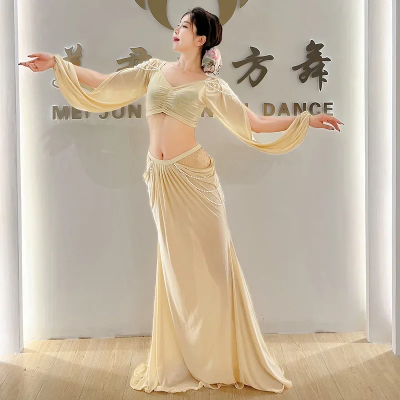 Belly Dance Clothing for Women Mesh Pearls Sleeves Top+long Skirt 2pcs Girl's Oriental Costumes Set Female Practice Wear Outfit
Belly Dance Clothing for Women Mesh Pearls Sleeves Top+long Skirt 2pcs Girl's Oriental Costumes Set Female Practice Wear Outfit