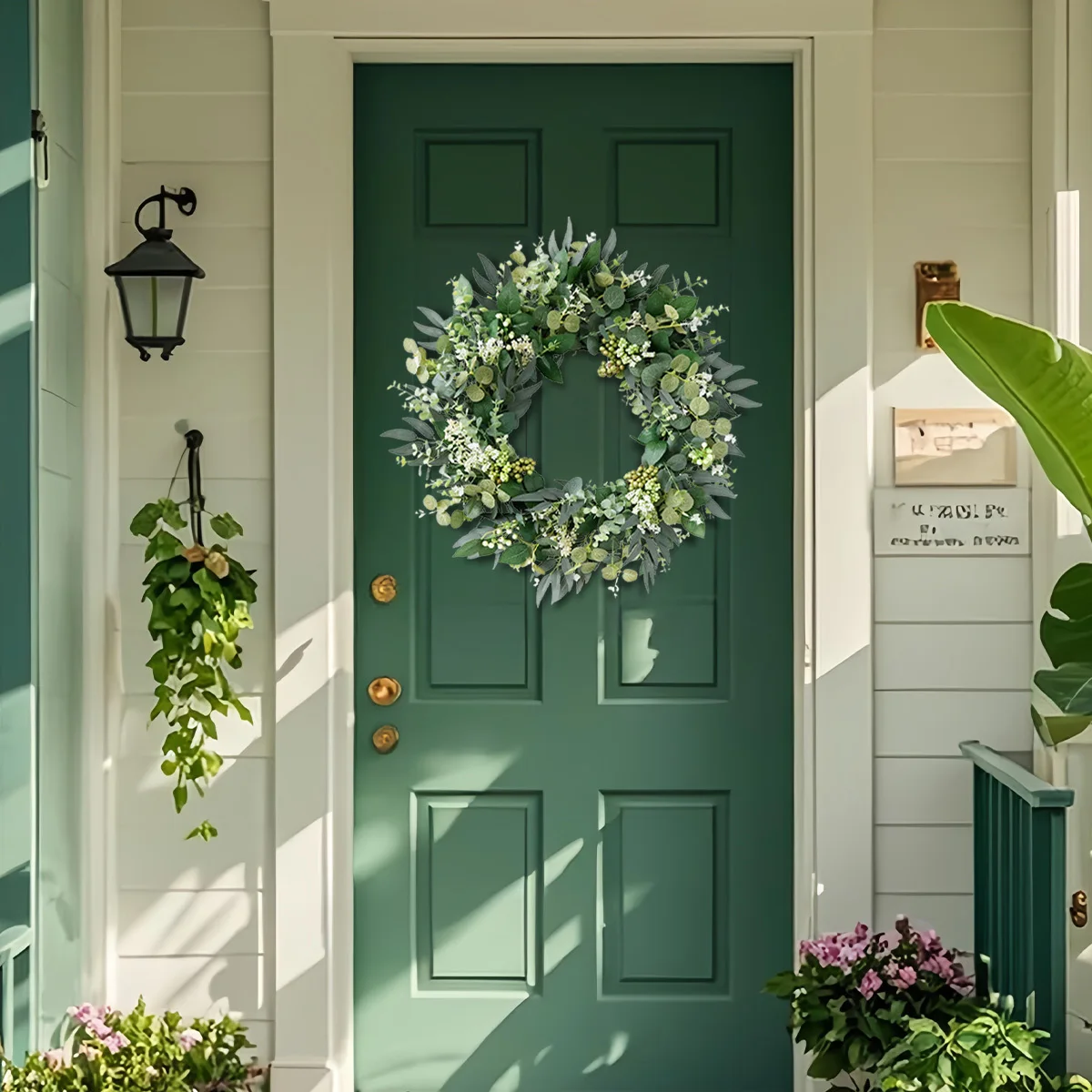 Artificial Spring Summer Greenery Wreaths for Front Door, 21.6in Green Eucalyptus Leaf Wreath Decor Boxwood with Berries
Artificial Spring Summer Greenery Wreaths for Front Door, 21.6in Green Eucalyptus Leaf Wreath Decor Boxwood with Berries