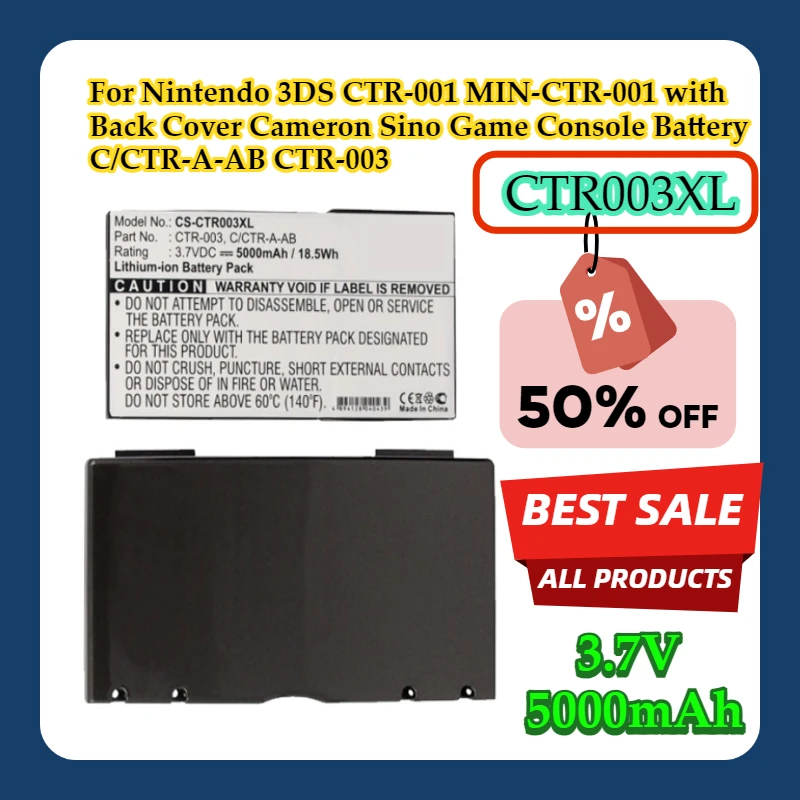 For Nintendo 3DS CTR-001 MIN-CTR-001 with Back Cover Cameron Sino 3.7V 5000mAh Game Console Battery C/CTR-A-AB CTR-003
For Nintendo 3DS CTR-001 MIN-CTR-001 with Back Cover Cameron Sino 3.7V 5000mAh Game Console Battery C/CTR-A-AB CTR-003