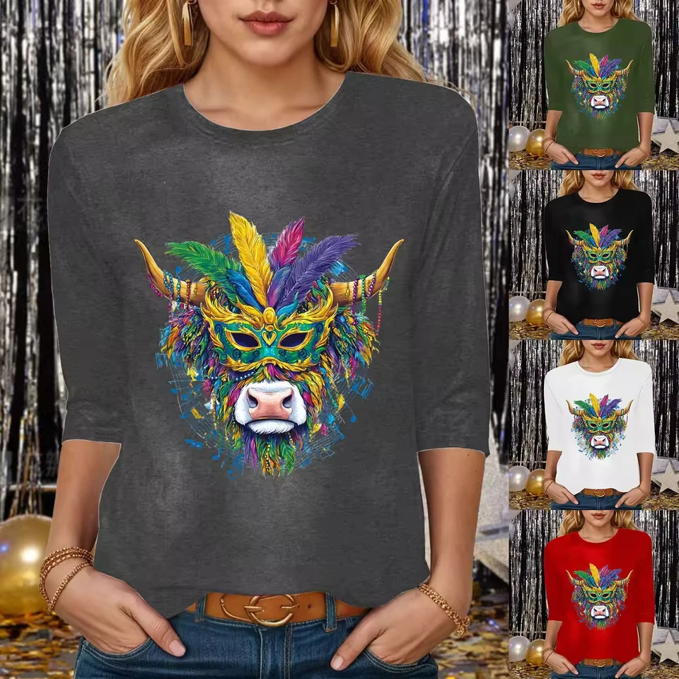 Women Fashion Carnival Print Shirts Round Neck Comfortable Cotton Basic Three Quarter Sleeve T Shirt Top Running Shirts Women
Women Fashion Carnival Print Shirts Round Neck Comfortable Cotton Basic Three Quarter Sleeve T Shirt Top Running Shirts Women