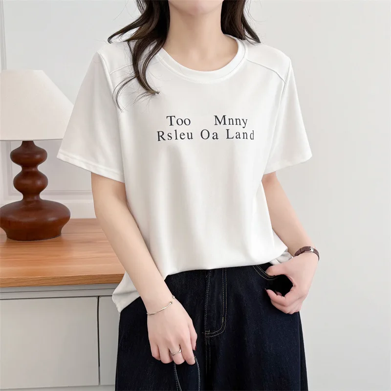 Plus Size Brushed T-shirt For Women 2026 Summer Letter Print O-Neck Short Sleeve Casual Loose Tee 9990
Plus Size Brushed T-shirt For Women 2026 Summer Letter Print O-Neck Short Sleeve Casual Loose Tee 9990