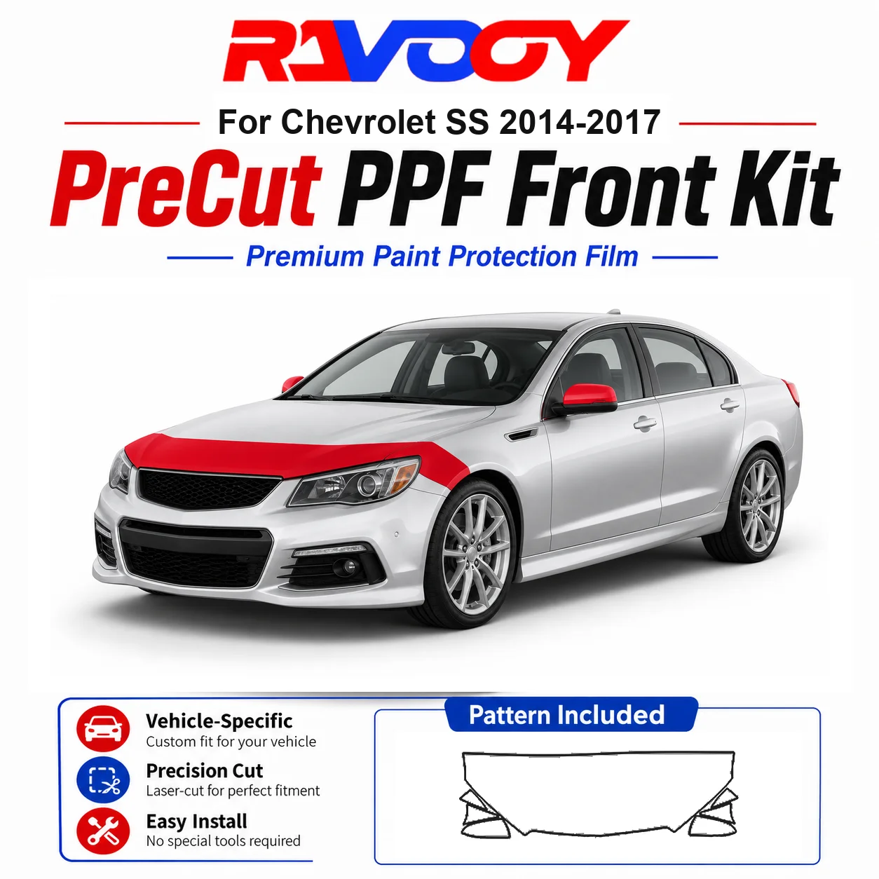 8.5mil TPU Precut PPF Kit For Chevrolet SS 2014-2017 - Hood, Fenders & Mirror Set - Self-Healing Clear Bra Film
8.5mil TPU Precut PPF Kit For Chevrolet SS 2014-2017 - Hood, Fenders & Mirror Set - Self-Healing Clear Bra Film
