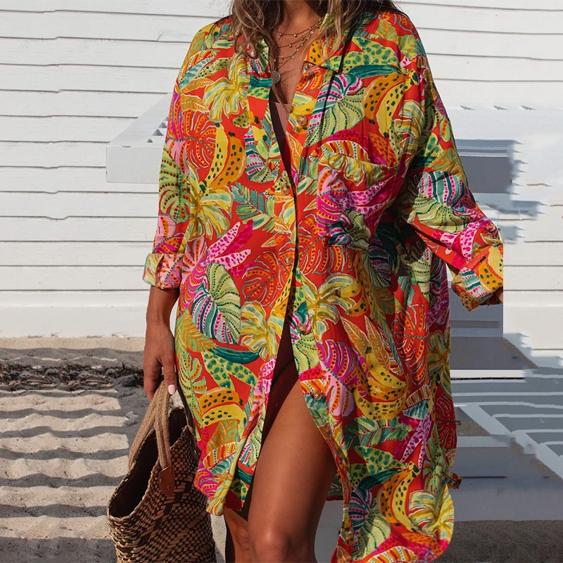 2024 Spring Single Breasted Lapel Women Shirt Dress Vintage Pattern Print Loose Irregular Dress Autumn Long Sleeve Beach Dresses
2024 Spring Single Breasted Lapel Women Shirt Dress Vintage Pattern Print Loose Irregular Dress Autumn Long Sleeve Beach Dresses