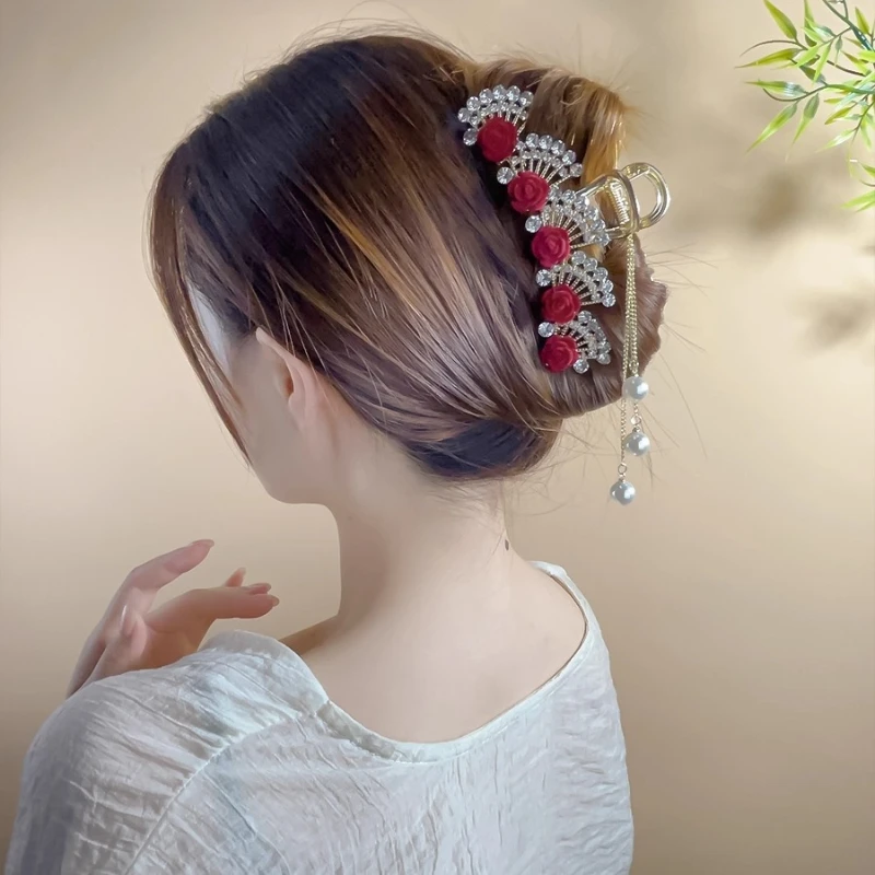 French Style Red Rose Flower Tassel Rhinestone Hair Claw for Women Bride's Party Christmas New Year Female Hair Clip Accessories
French Style Red Rose Flower Tassel Rhinestone Hair Claw for Women Bride's Party Christmas New Year Female Hair Clip Accessories