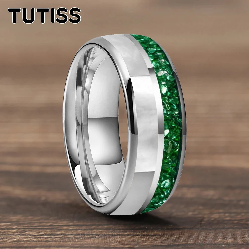 TUTISS 6/8mm Tungsten ring Dome Double Groove Inlaid With Green Crystal Stone And Mother Of Pearl Shell For A Comfortable Fit
TUTISS 6/8mm Tungsten ring Dome Double Groove Inlaid With Green Crystal Stone And Mother Of Pearl Shell For A Comfortable Fit