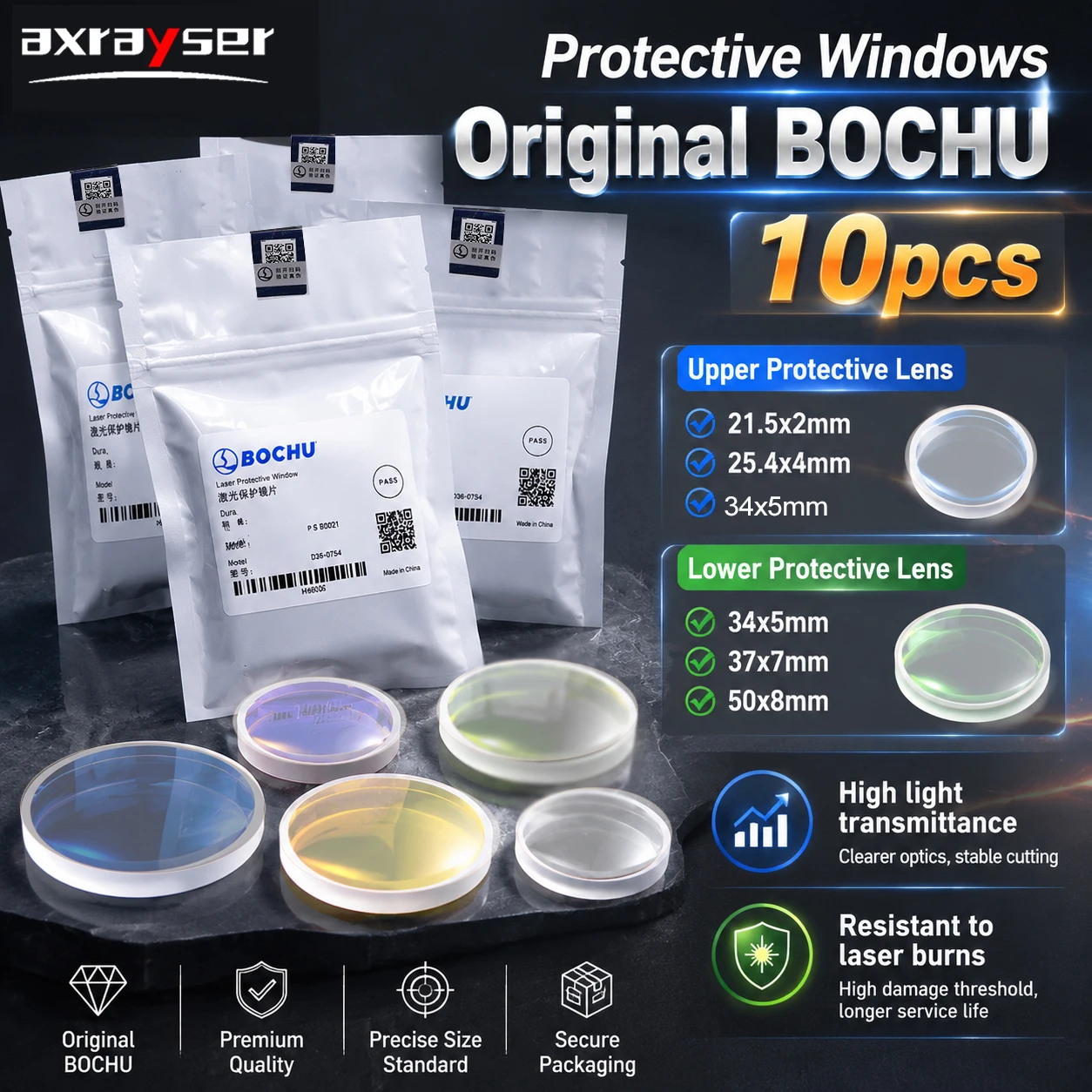 10PCS Original BOCHU Laser Lens BOCI 34x5 25.4x4 15/20/30/40KW Protective Windows For BOCI HAN'S TRU Laser Cutting Head
10PCS Original BOCHU Laser Lens BOCI 34x5 25.4x4 15/20/30/40KW Protective Windows For BOCI HAN'S TRU Laser Cutting Head