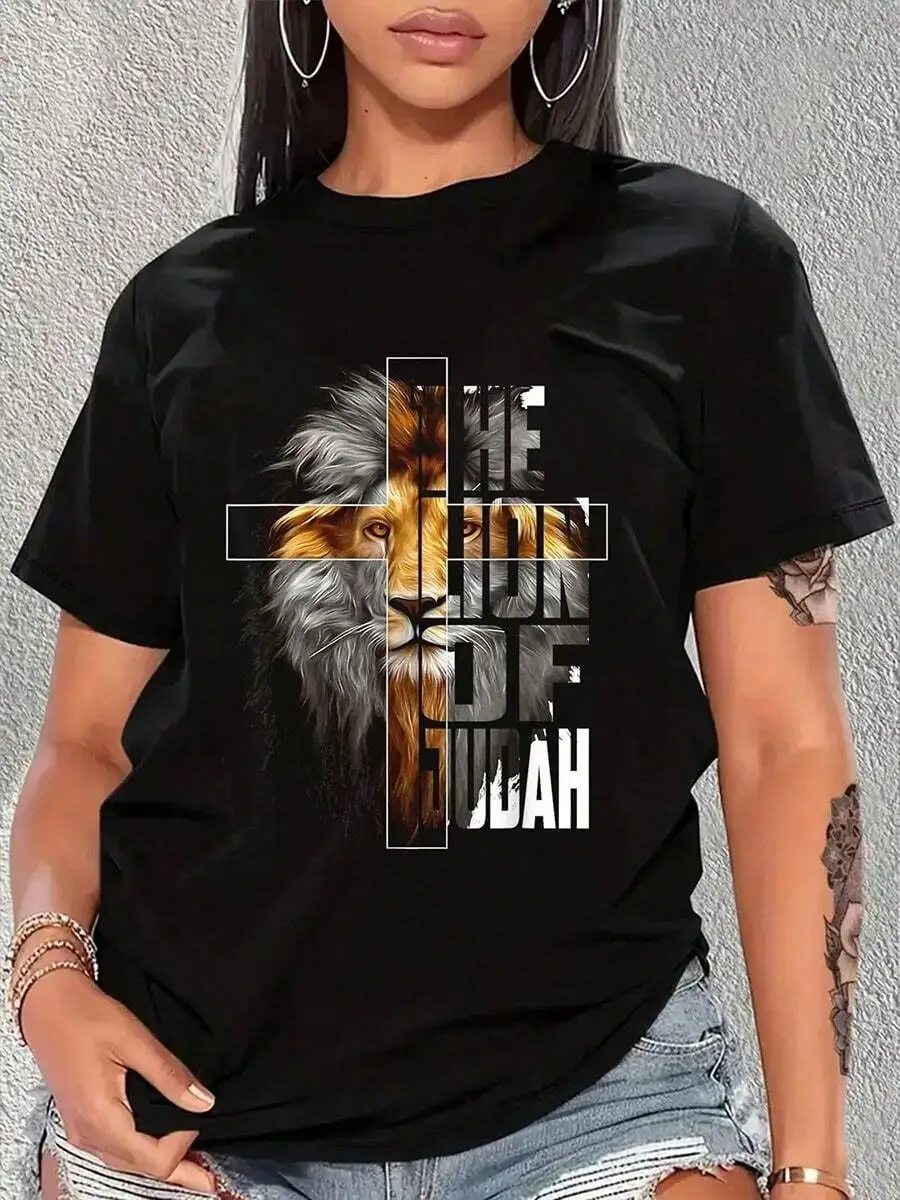 Jesus Lion Of Judah Religious Graphic T-Shirt Women Crew Neck Short Sleeve Casual Tee
Jesus Lion Of Judah Religious Graphic T-Shirt Women Crew Neck Short Sleeve Casual Tee