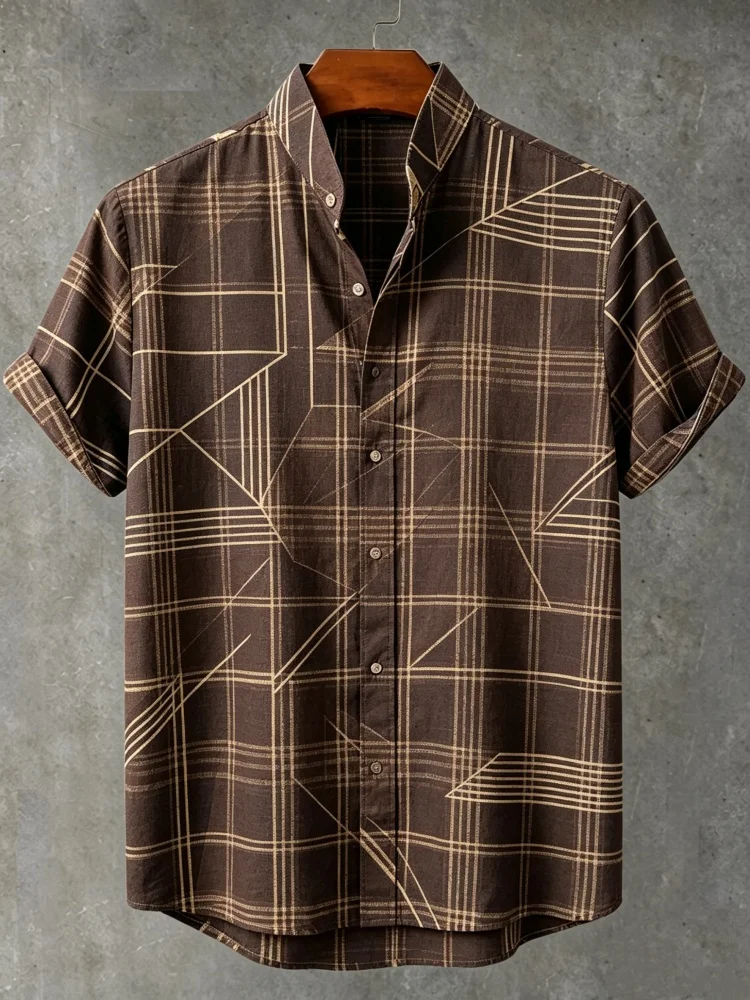 Men's Loose Comfort Stand Collar Short Sleeve Shirt Brown Plaid Pattern Casual Summer Shirt
Men's Loose Comfort Stand Collar Short Sleeve Shirt Brown Plaid Pattern Casual Summer Shirt
