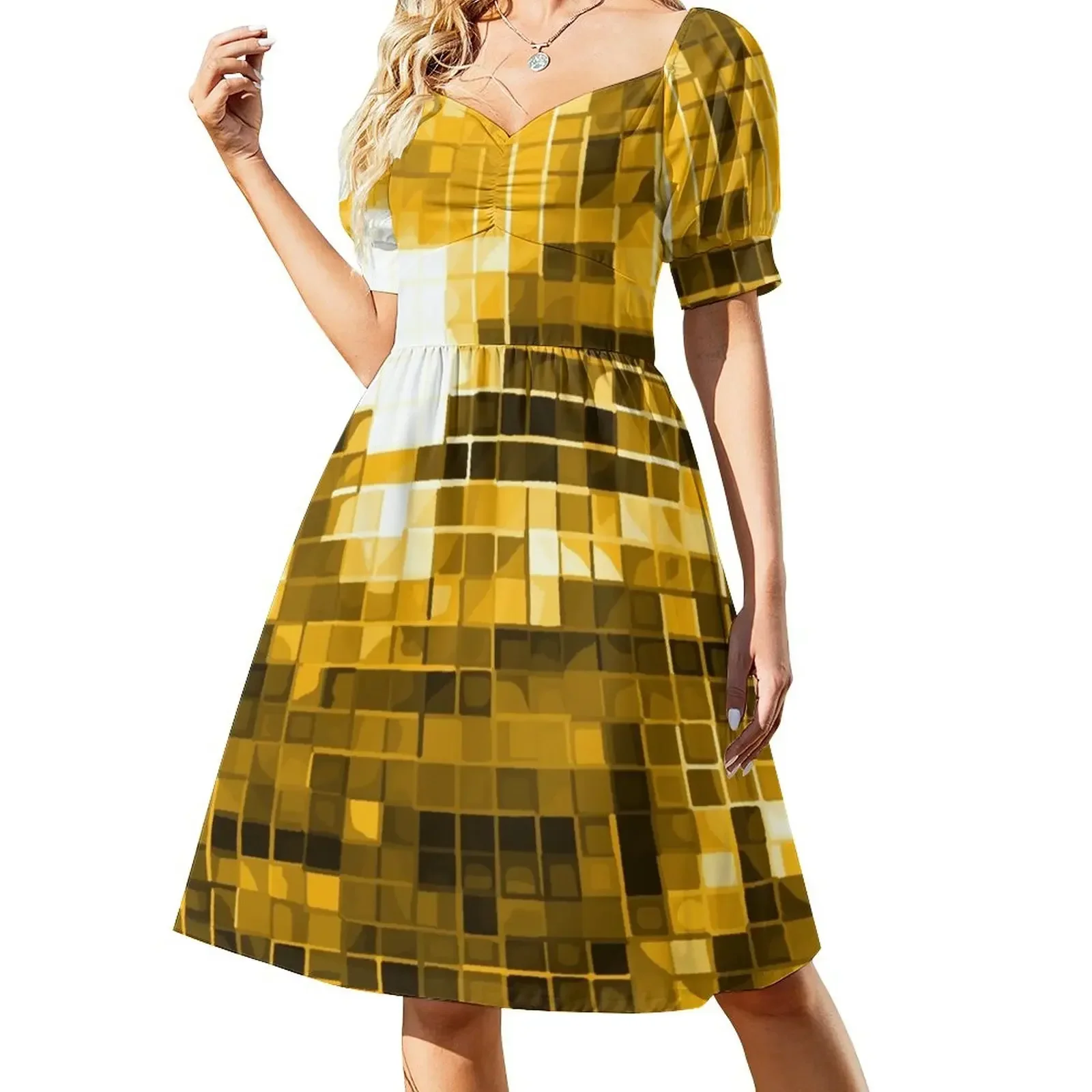 Gold Yellow Disco Ball Pattern Short-Sleeved Dress Prom gown Evening dresses Women's summer long dress Dress
Gold Yellow Disco Ball Pattern Short-Sleeved Dress Prom gown Evening dresses Women's summer long dress Dress